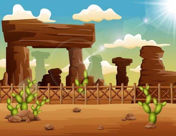 Sfondo Paesaggio Desertico Con Rocce Cactus — Vettoriale Stock
