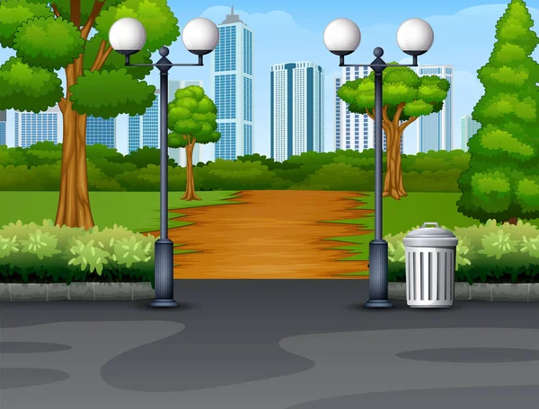 Parque Cidade Fundo Com Caminho Pedestre Lanterna —  Vetores de Stock