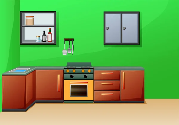 Cocina Interior Simple Con Muebles — Vector de stock