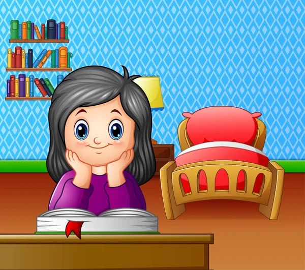 Küçük Kız Odada Kitap Okuyor — Stok Vektör