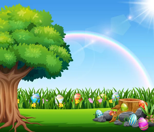 虹と幸せなイースター 自然の背景 — ストックベクタ