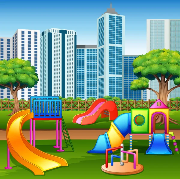 Jardim Público Verão Urbano Com Parque Infantil — Vetor de Stock