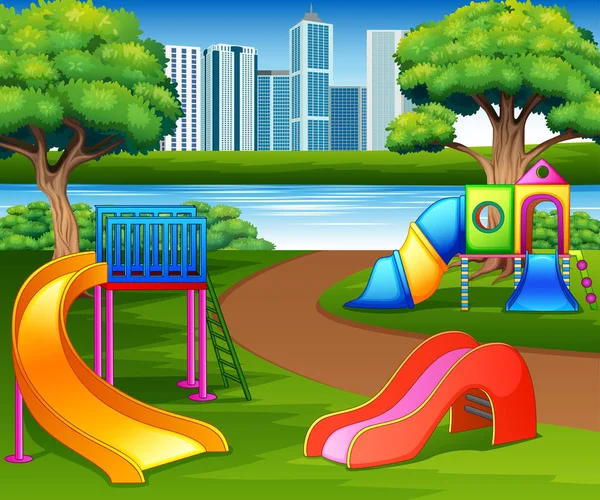 Cartoon Parc Urbain Aire Jeux Pour Enfants Dans Fond Nature — Image vectorielle