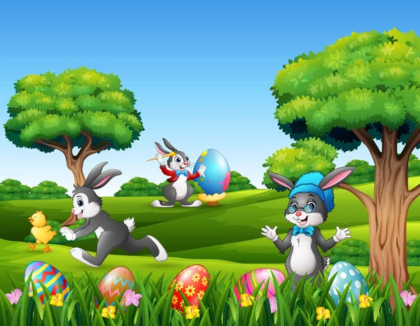 Пасхальные Кролики Пасхальное Яйцо Природе — стоковый вектор