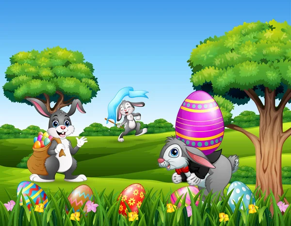 Velikonoční Zajíčci Velikonoční Vajíčko Povaze — Stockový vektor