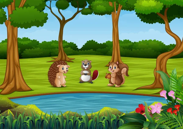 Animal Cartoon Mit Schönen Park Hintergrund — Stockvektor