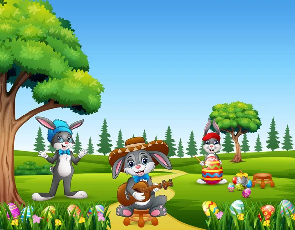 Veselé Velikonoce Bunny Pozadí Přírody — Stockový vektor