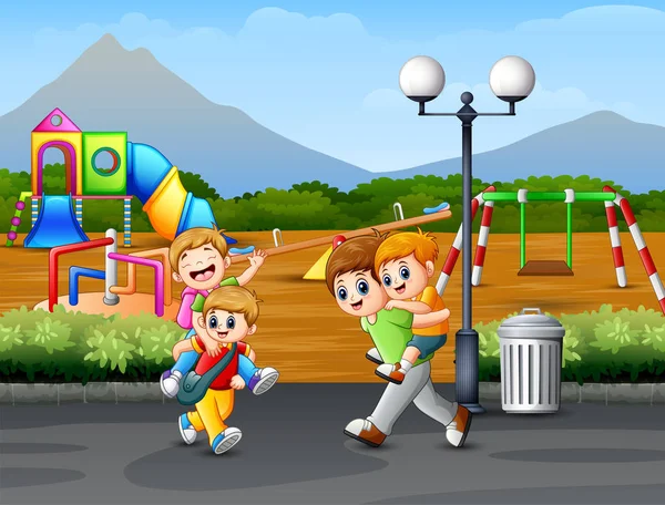Ευτυχής Παιδιά Που Παίζουν Στο Δρόμο — Διανυσματικό Αρχείο