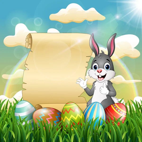 Conejo Pascua Cerca Pergamino Papel Huevo Pascua — Vector de stock