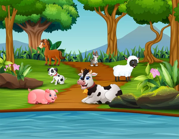 动画片动物农场享用在公园 — 图库矢量图片