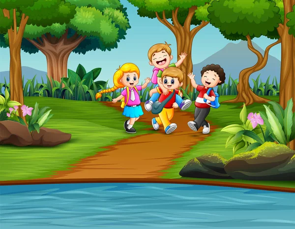 Cartoon Kinder Spielen Park — Stockvektor