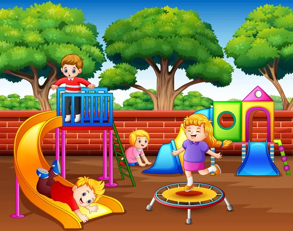 Cartoon Children Having Fun Playground — Stock Vector