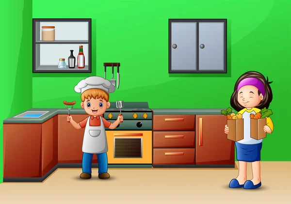 Happy Cooking Siostra Brat — Wektor stockowy