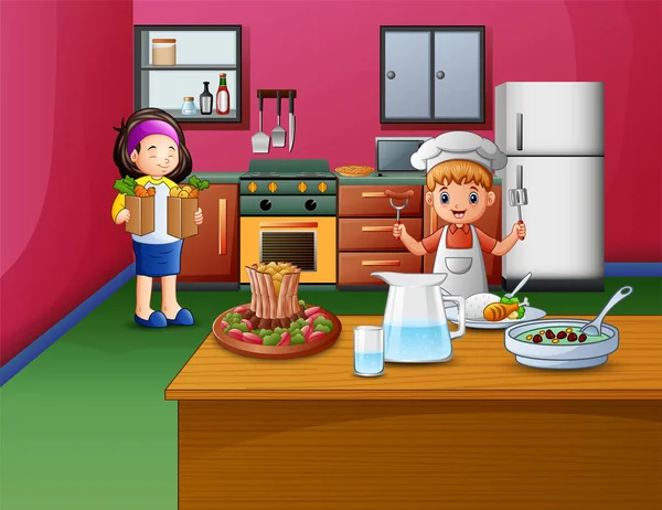 Happy Cooking Siostra Brat — Wektor stockowy