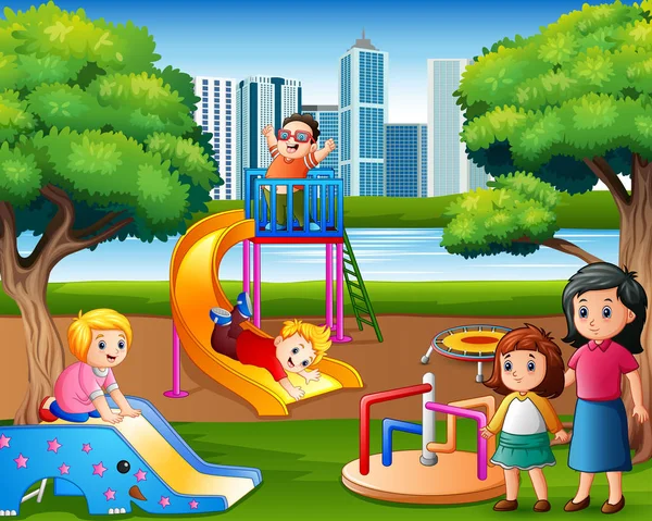 Crianças Divertindo Com Família Playground —  Vetores de Stock
