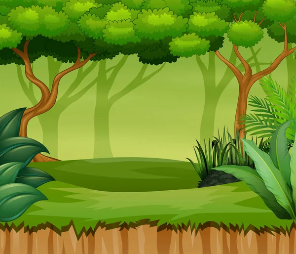 Cartoon Skogslandskap Med Växter Och Träd — Stock vektor