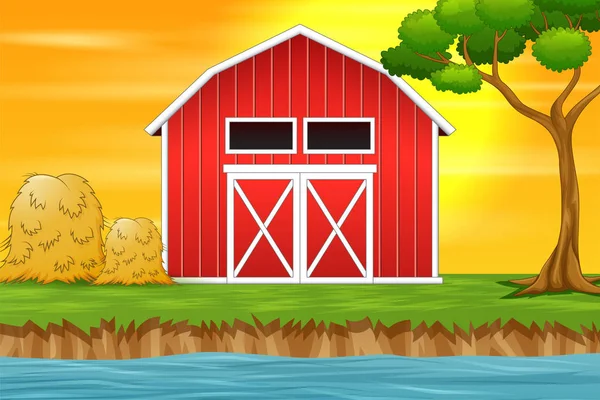 农场风景背景与红色谷仓 — 图库矢量图片