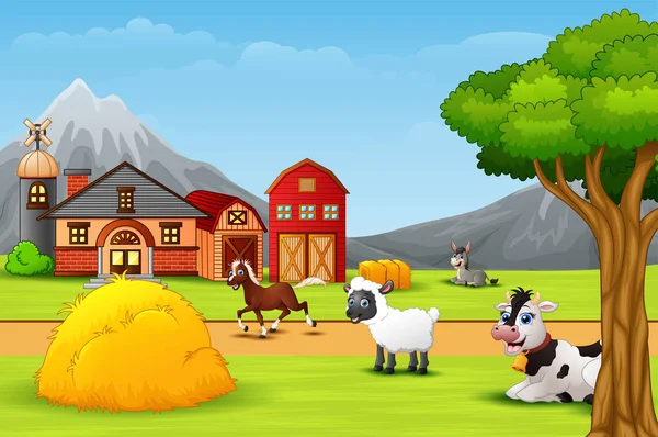 Feliz Animal Granja Corral — Vector de stock