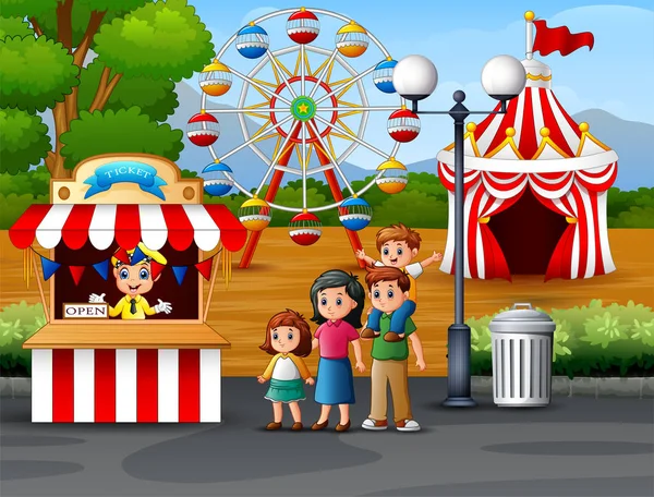 Famille Heureuse Dans Parc Attractions — Image vectorielle