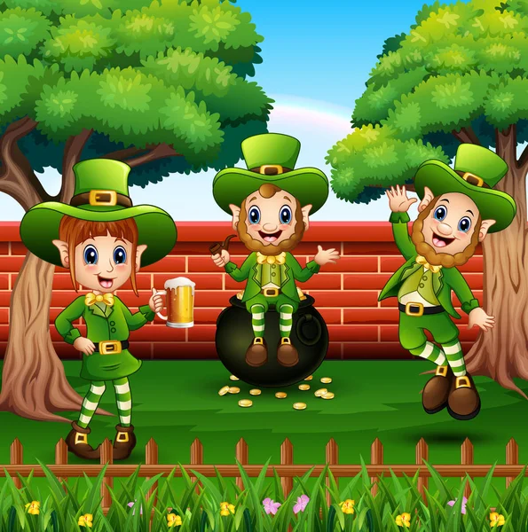 Día San Patricio Leprechaun Celebrar Hermosa Naturaleza — Vector de stock