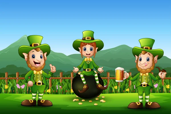 Saint Patrick Leprechaun Célébrer Sur Nature — Image vectorielle