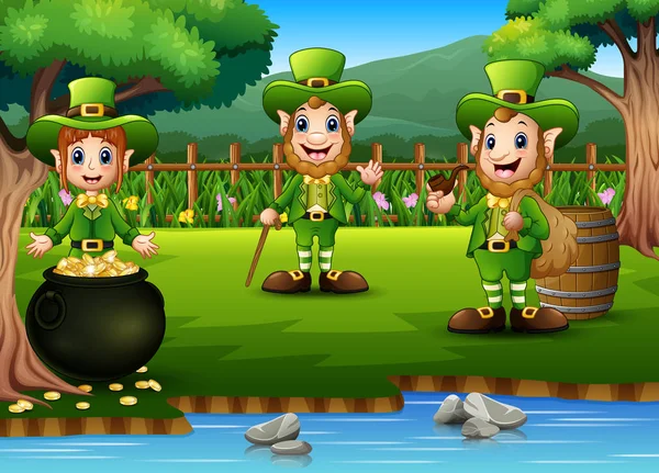 Happy Leprechaun Avec Pot Noir — Image vectorielle