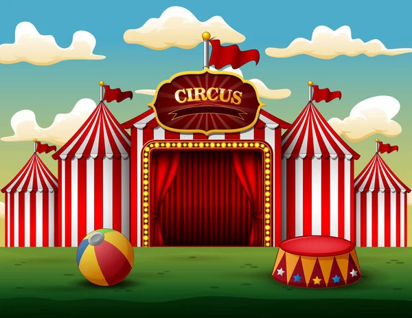 Carpa Clásica Circo Rojo Blanco Con Letrero Decorativo — Vector de stock