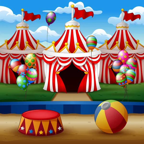 Cartoon Cirque Arène Avec Fond Tentes — Image vectorielle