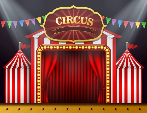 Ingang Van Circus Met Een Rood Gordijn Gesloten — Stockvector