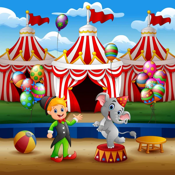 Circus Elephant Trainer Arena Circus Tent Background — Stock Vector