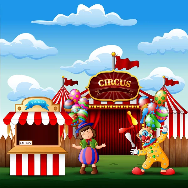 Cute Clown Girl Circus Entrance — Stock Vector