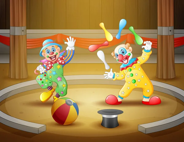 Cartoon Circus Show Clowns Arena — Stock Vector
