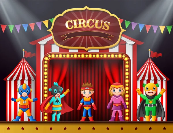 Cartoon children in different costume on the stage