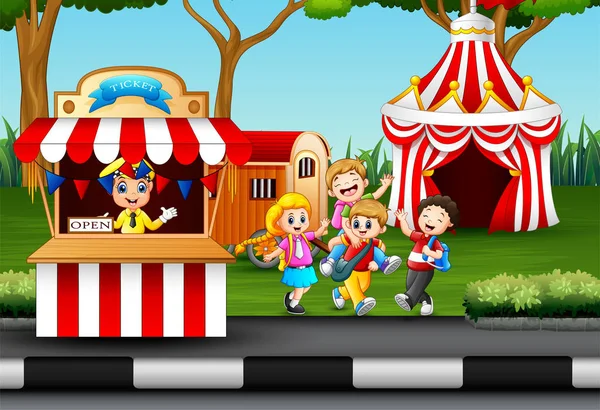 Šťastné Děti Baví Zábavním Parku — Stockový vektor