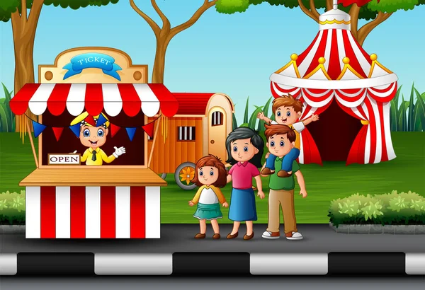 Familia Feliz Parque Atracciones — Vector de stock