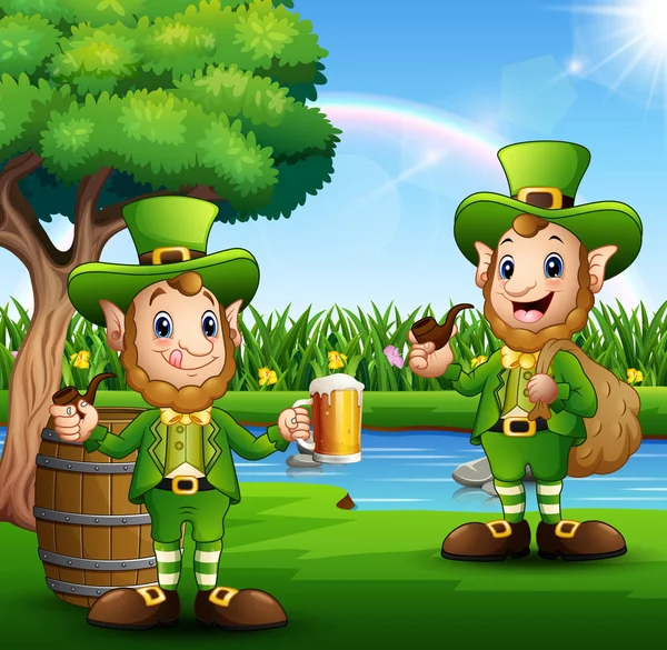 Feliz Día San Patricio Duende Parque — Vector de stock