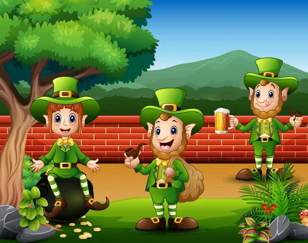 Día San Patricio Leprechaun Celebrar Hermosa Naturaleza — Vector de stock