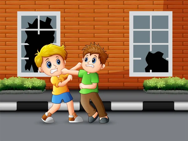Zwei Jungen Kämpfen Auf Der Straße — Stockvektor