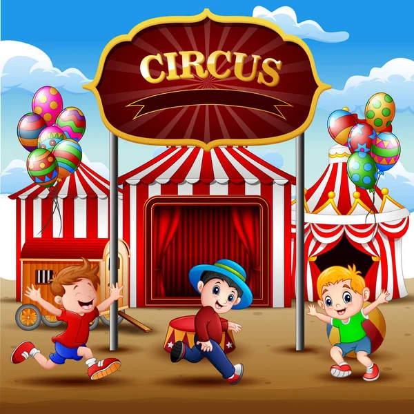 Happy Children Playing Circus Arena — Stock Vector