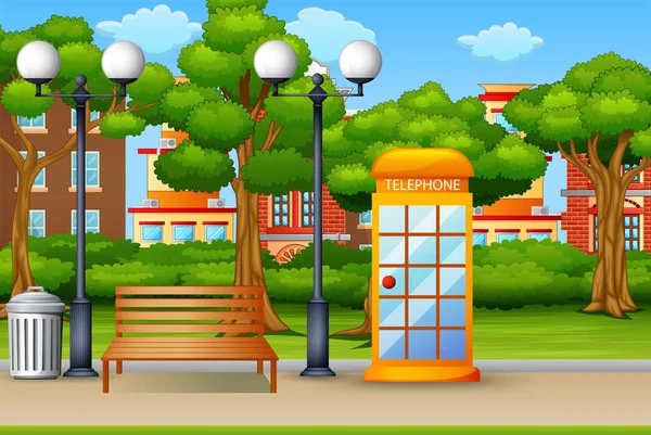 Telefon Kulübesi Şehir Parkı Arka Planda — Stok Vektör