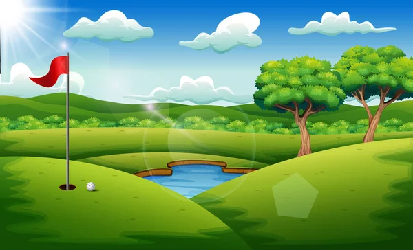 Golfplatz Vor Dem Hintergrund Der Landschaft — Stockvektor
