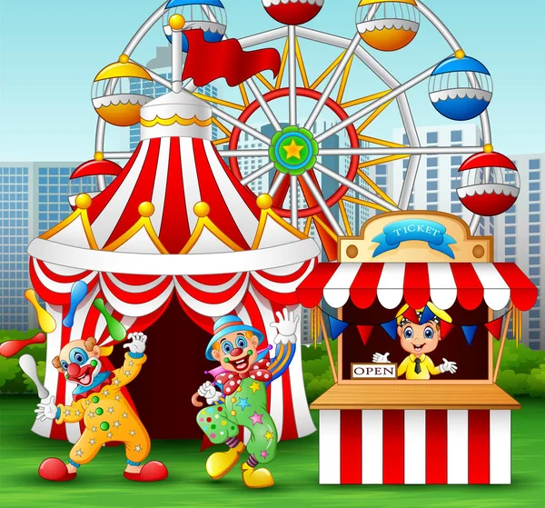 Cartoon Clown Spettacolo Acrobatico Prestazioni Divertimento — Vettoriale Stock