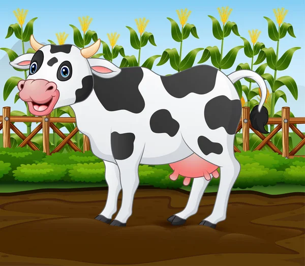 Kreslený Kráva Kleci Zelených Rostlin — Stockový vektor