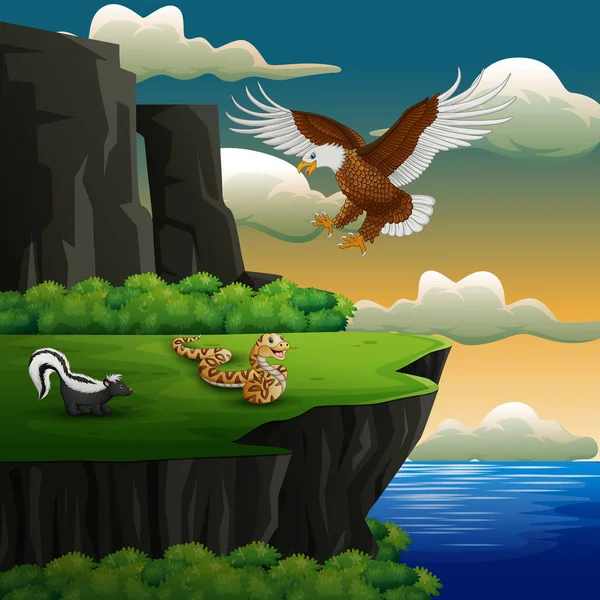 Cartoon different animal on the cliff