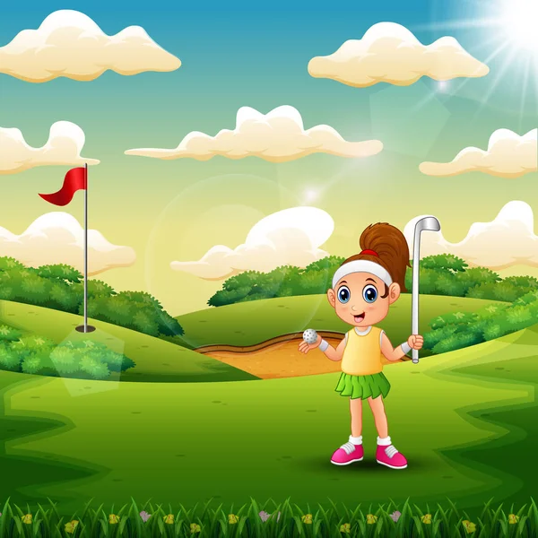 Girl Playing Golf Court — Stock Vector