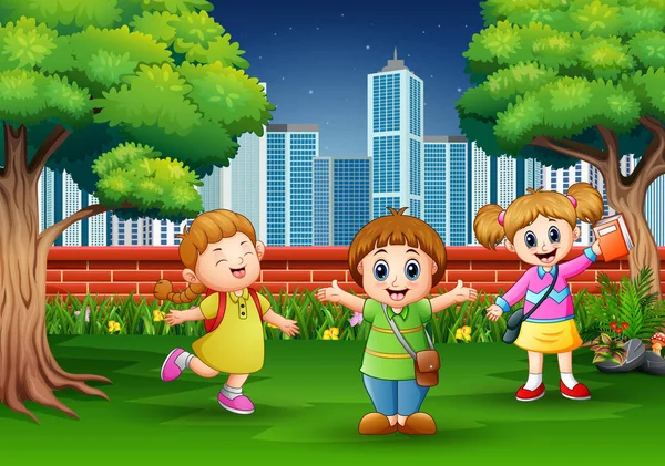 Cartoon Children Playing City Park — Stock Vector