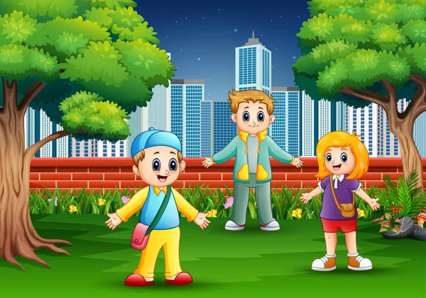 Cartoon Kinder Spielen Stadtpark — Stockvektor