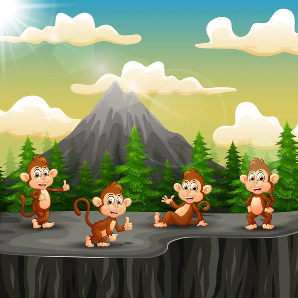 Μια Ομάδα Μαϊμούς Που Κάθονται Στον Γκρεμό — Διανυσματικό Αρχείο