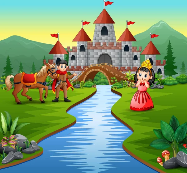 Princesita Príncipe Hermoso Paisaje — Vector de stock