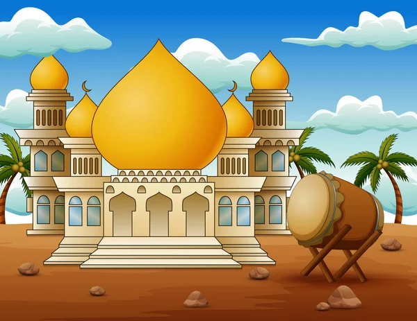 モスクとイード ムバラク 砂漠のイスラムドラム — ストックベクタ
